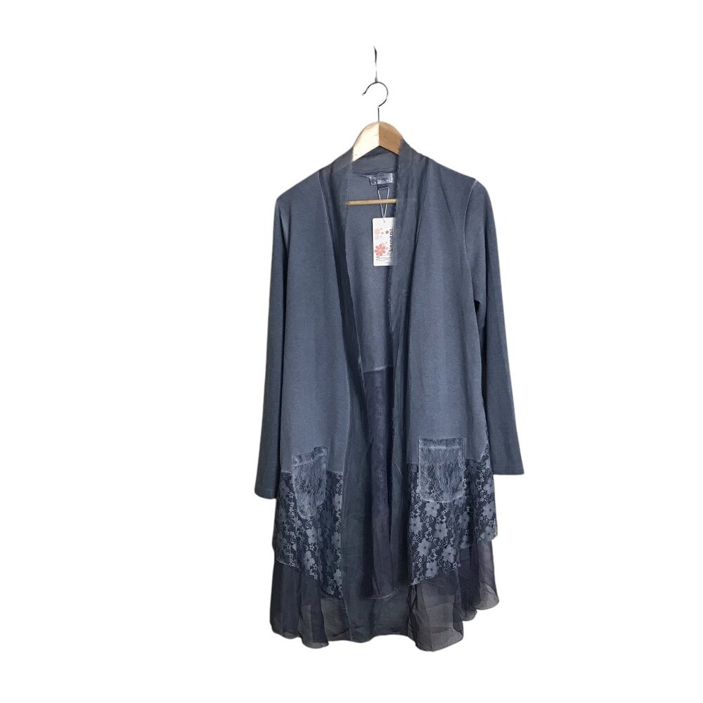 Kamana Small Blue Open Front Lace Overlay Cardigan Jacket Boho Lagenlook NEW